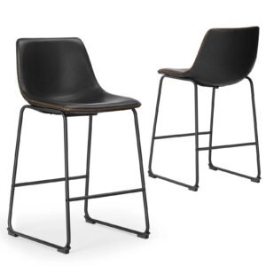 PU Leather Counter Height Bar Stools Set of 2 – Rustic Farmhouse Kitchen Dining Chairs with Comfortable Cushions