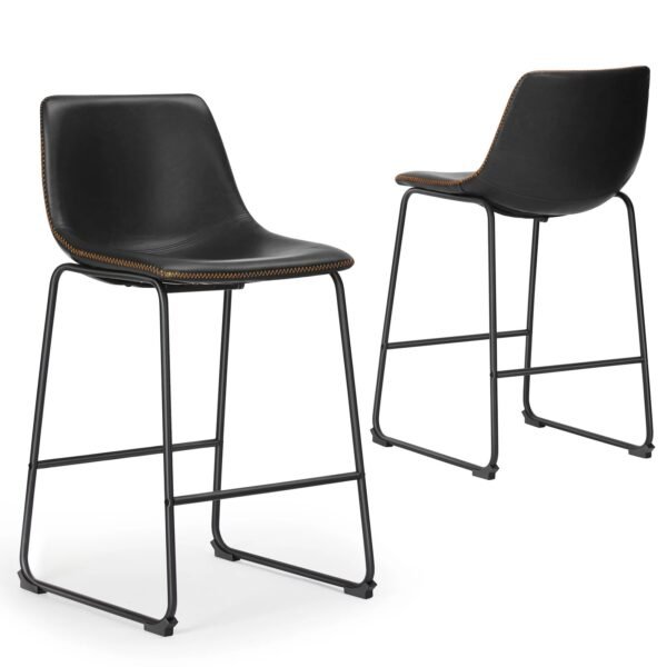 PU Leather Counter Height Bar Stools Set of 2 – Rustic Farmhouse Kitchen Dining Chairs with Comfortable Cushions