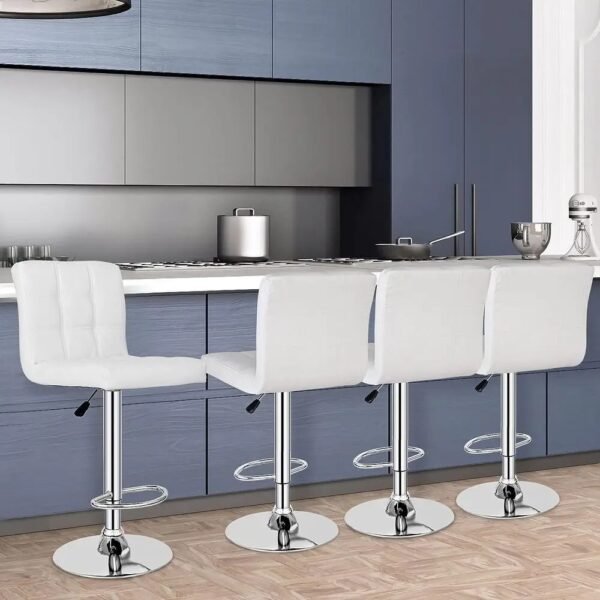 Set of 4 Adjustable PU Leather Bar Stools – Swivel Counter Height Chairs with Backrest, Pedal & Anti-Scratch Base – White - Image 2