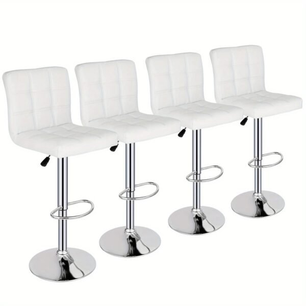 Set of 4 Adjustable PU Leather Bar Stools – Swivel Counter Height Chairs with Backrest, Pedal & Anti-Scratch Base – White
