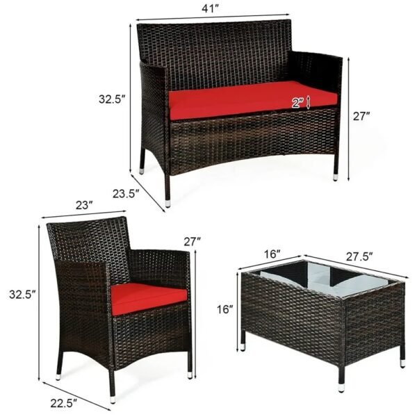 VelouraLiving 8-Piece Patio Rattan Conversation Set with Cushions – Outdoor Sofa, Loveseat & Coffee Table Set - Image 5