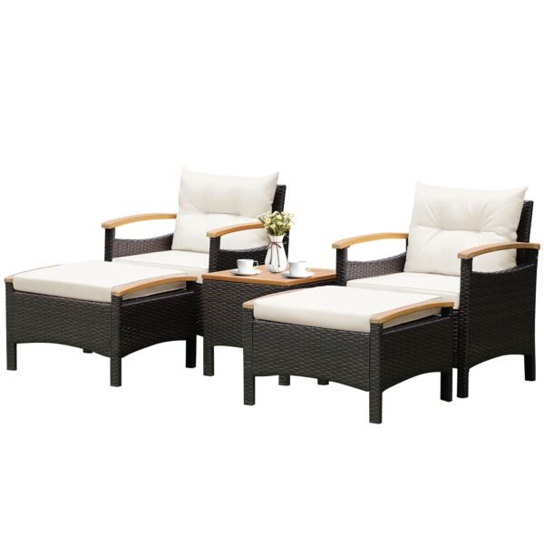 VelouraLiving 5-Piece Outdoor Rattan Sofa Set with Ottomans & Wood-Top Table – Cushioned Patio Lounge Furniture - Image 4