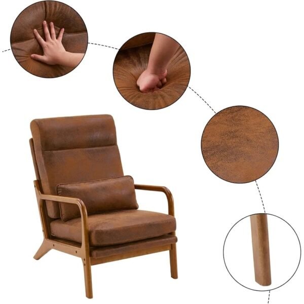 VelouraLiving High Back Microfiber Rustic Mid-Century Modern Accent Chair - Image 4