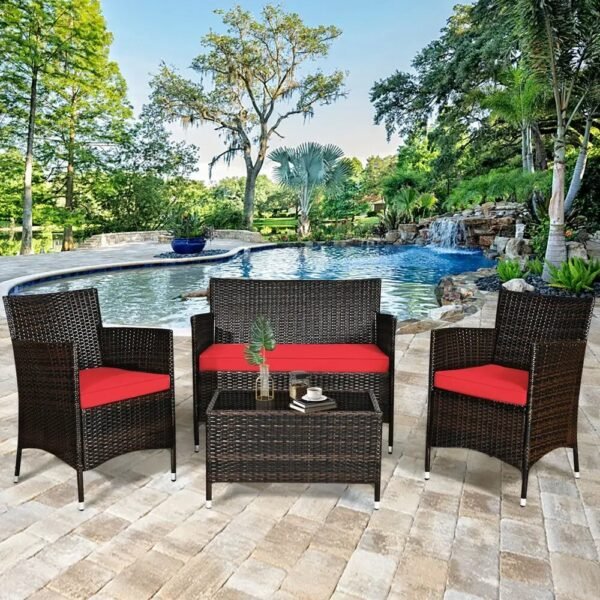 VelouraLiving 8-Piece Patio Rattan Conversation Set with Cushions – Outdoor Sofa, Loveseat & Coffee Table Set - Image 3