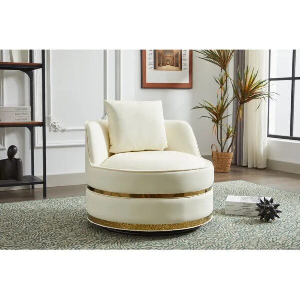 VelouraLiving 360° Swivel Barrel Armchair – Velvet Upholstered Single Chair with Stainless Steel Base for Living Room or Office - Image 3