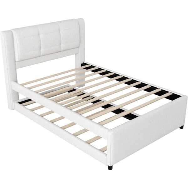 VelouraLiving Full Size Linen Upholstered Platform Bed with Trundle & Headboard - Image 3
