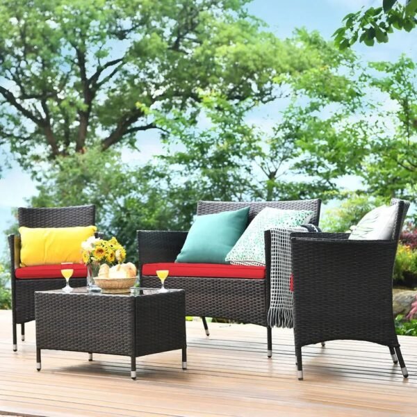 VelouraLiving 8-Piece Patio Rattan Conversation Set with Cushions – Outdoor Sofa, Loveseat & Coffee Table Set - Image 2