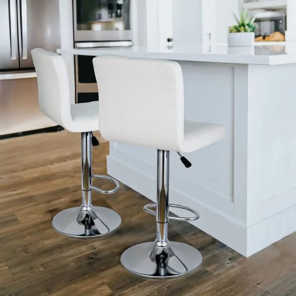 Set of 4 Adjustable PU Leather Bar Stools – Swivel Counter Height Chairs with Backrest, Pedal & Anti-Scratch Base – White - Image 3