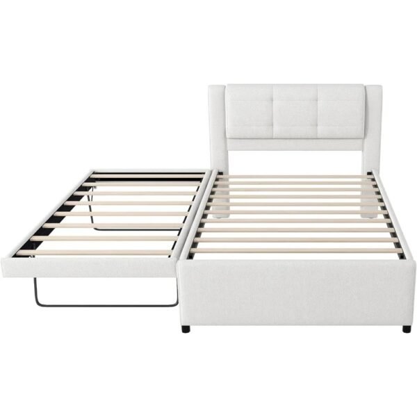 VelouraLiving Full Size Linen Upholstered Platform Bed with Trundle & Headboard - Image 4