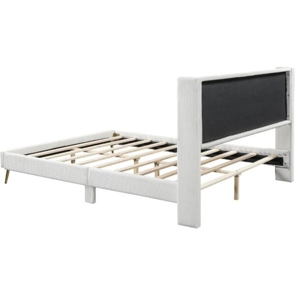 VelouraLiving Corduroy Upholstered Platform Bed with Metal Legs & Headboard – Strong Wooden Slats - Image 5
