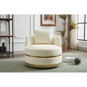 VelouraLiving 360° Swivel Barrel Armchair – Velvet Upholstered Single Chair with Stainless Steel Base for Living Room or Office