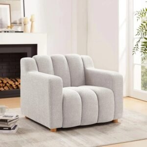 VelouraLiving Oversized Boucle Fabric Armchair – Cozy Modern Accent Chair for Bedrooms & Living Spaces