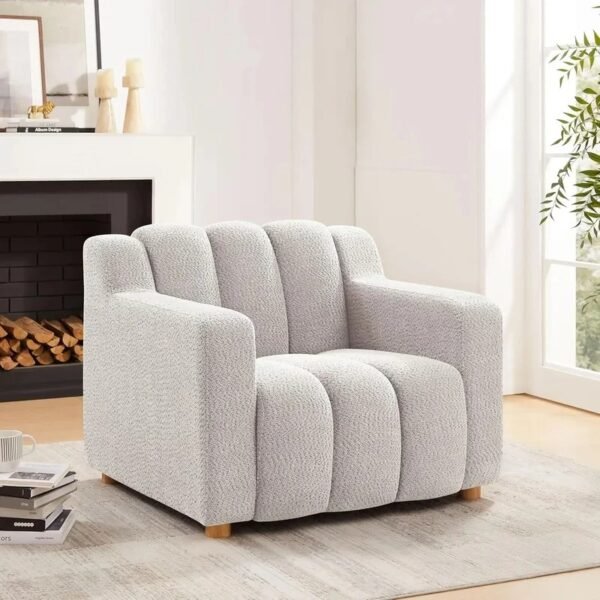 VelouraLiving Oversized Boucle Fabric Armchair – Cozy Modern Accent Chair for Bedrooms & Living Spaces